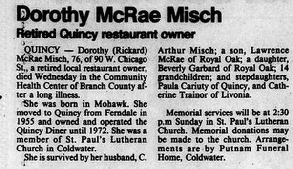 Quincy Diner - Sep 3 1987 Former Owner Passes Away (newer photo)